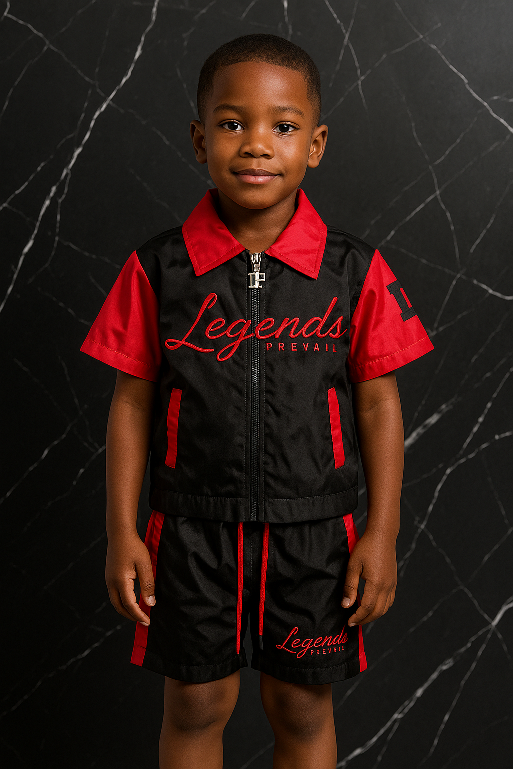 Kids Windbreaker Set Shortsleeves Red/Black