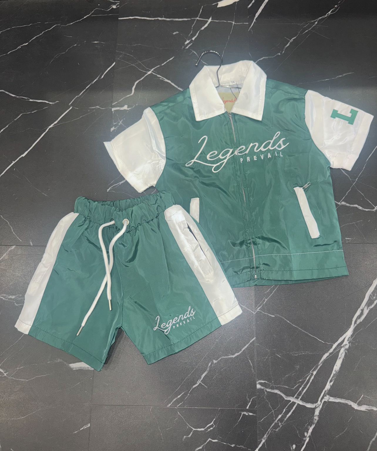 Kids Windbreaker Set Shortsleeves Green/White
