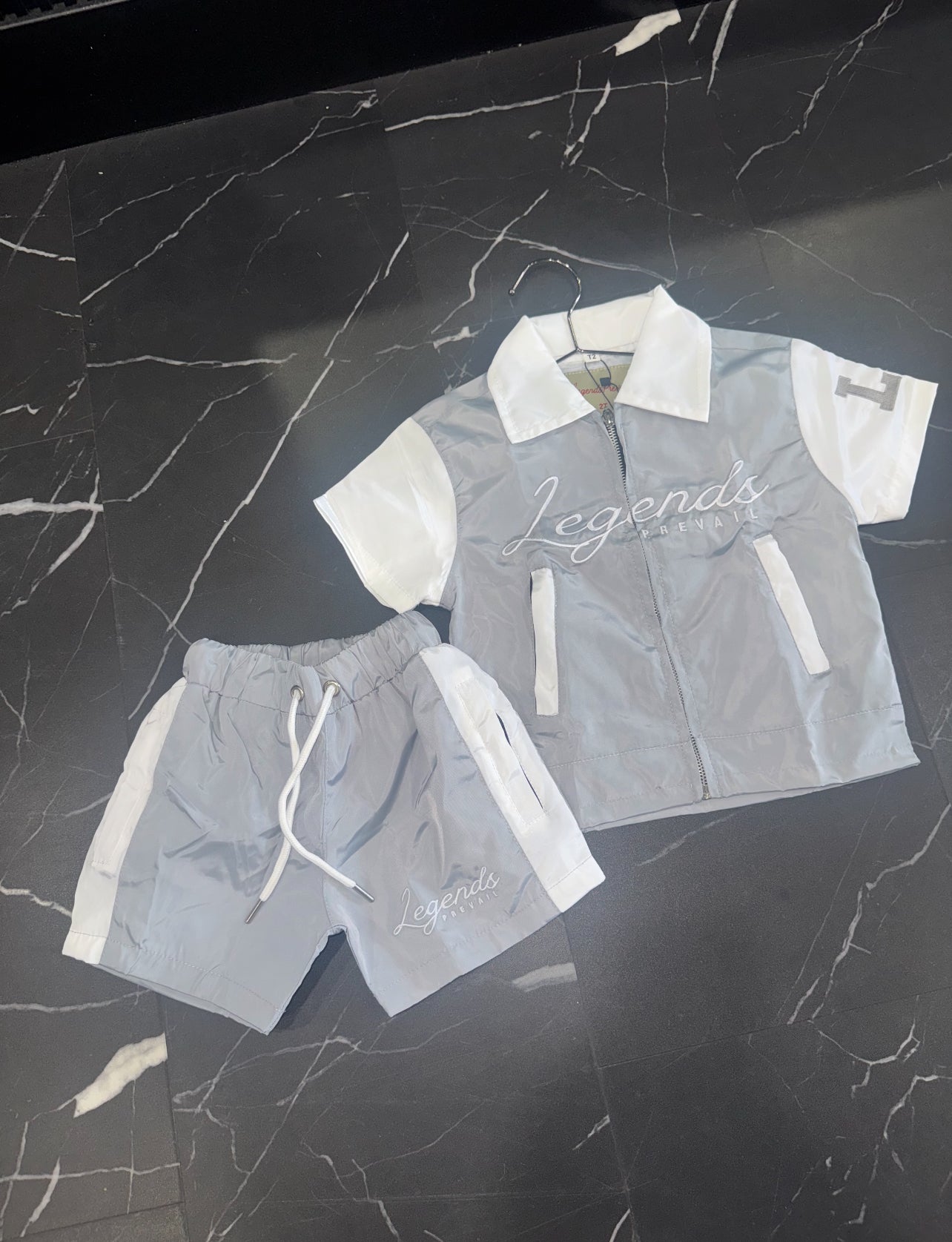 Kids WIndbreaker Set Shortsleeves Grey/White