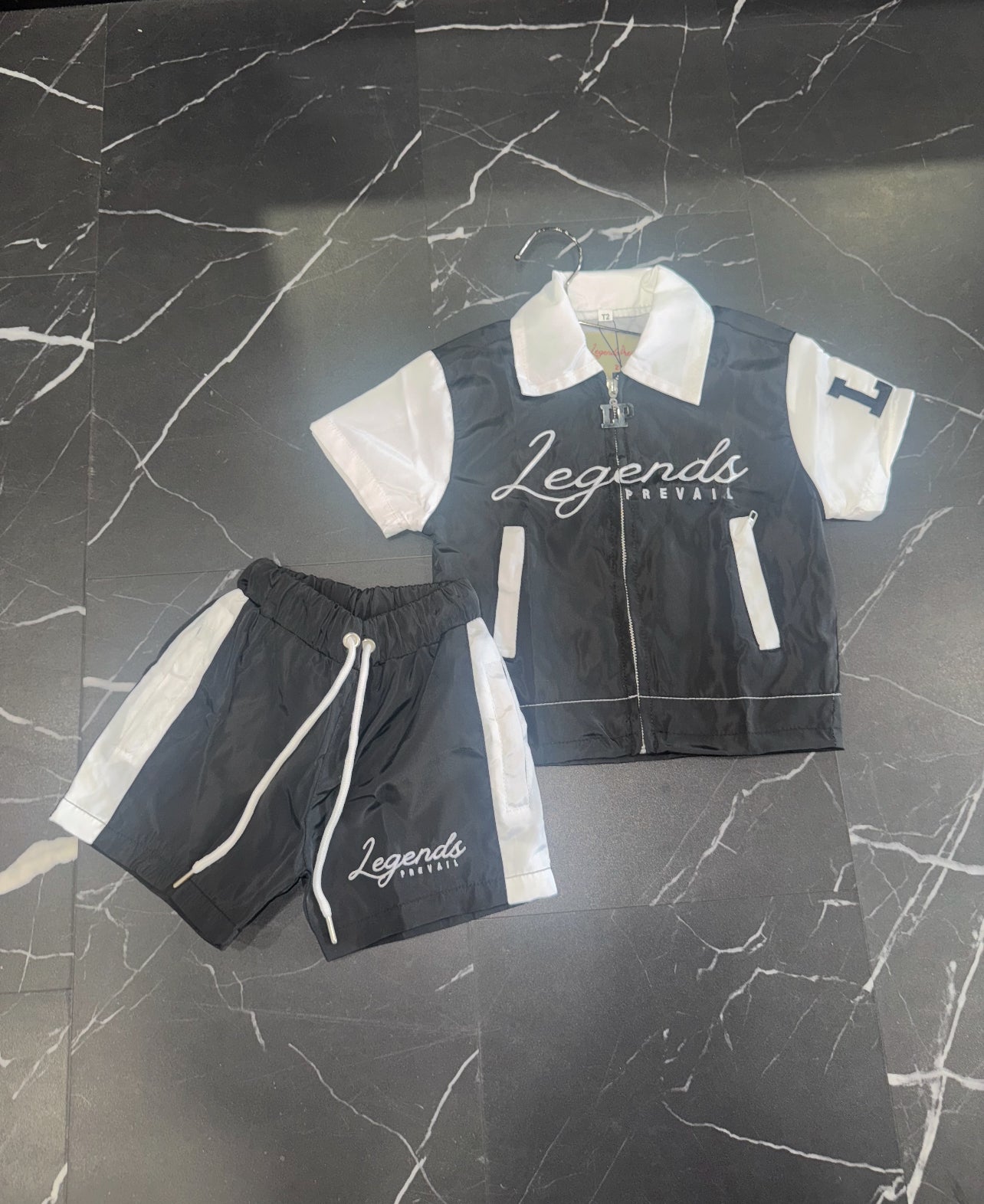 Kids Windbreaker Set Shortsleeves Black/White
