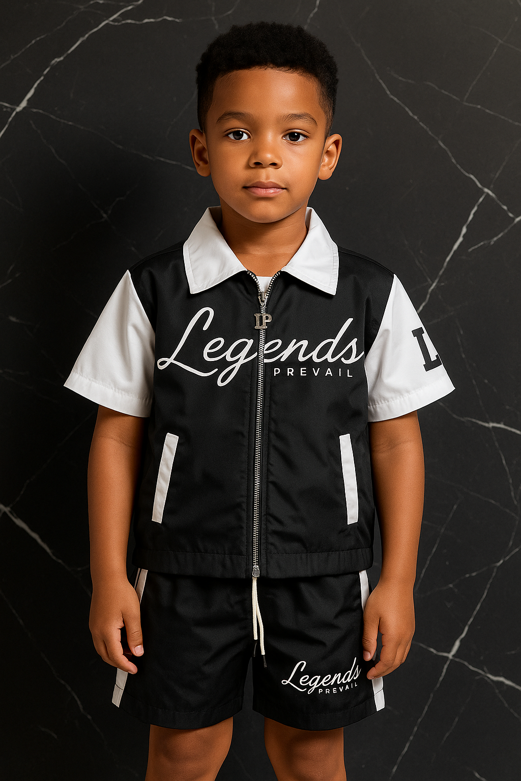 Kids Windbreaker Set Shortsleeves Black/White