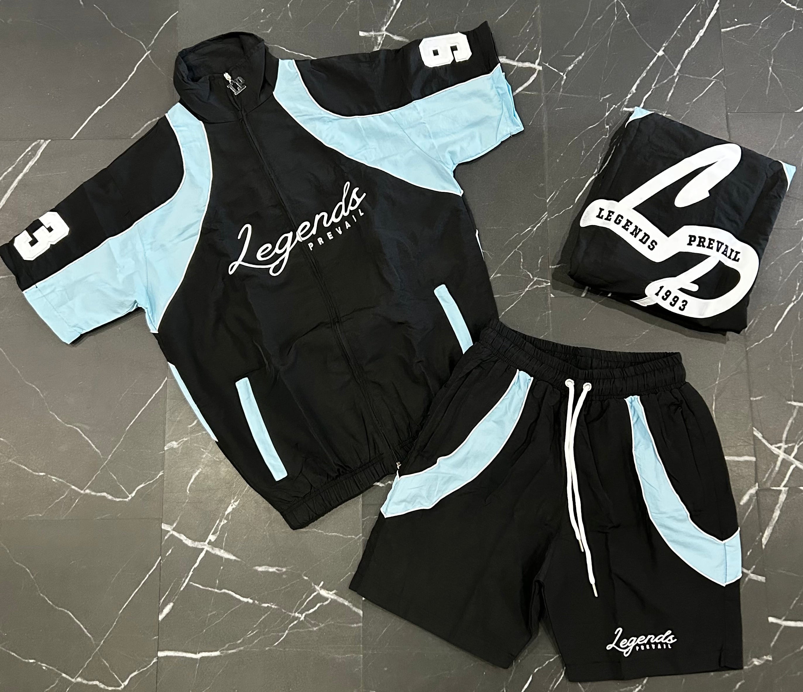 Blk/Sky Blue Crinkle Set