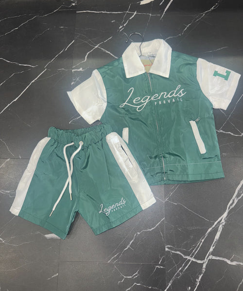 Kids Windbreaker Set Shortsleeves Green/White